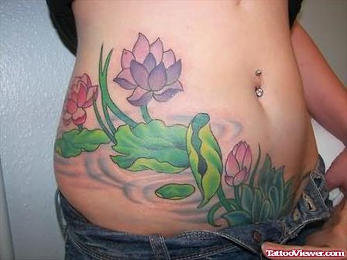 Gorgeous Pond Tattoo On Stomach