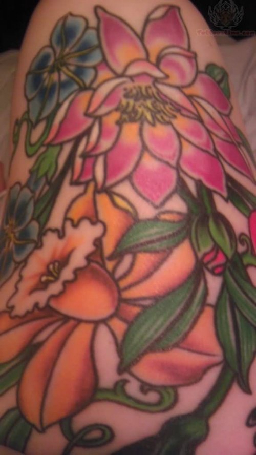 Birth Month Flowers Color Ink Tattoo