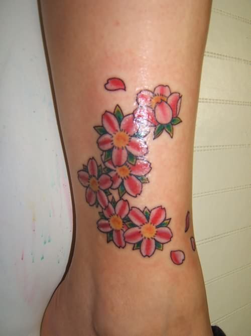 Cherry Blossom Tattoo On Ankle