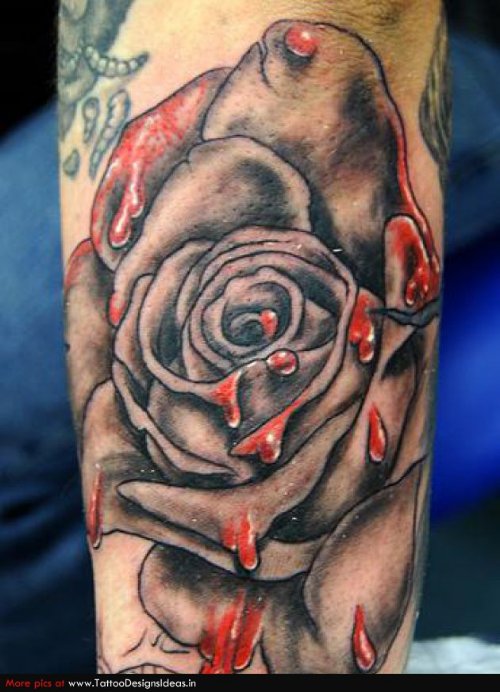 Bleeding Grey Rose Flower Tattoo