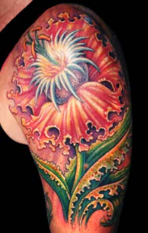 Left Shoulder Flower Tattoo