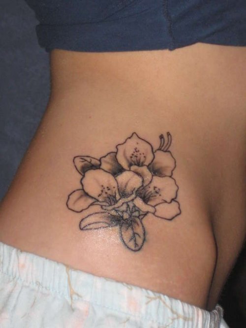 Grey Ink Flower Tattoo On Side