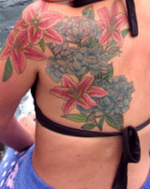 Color Flowers Tattoos On Back