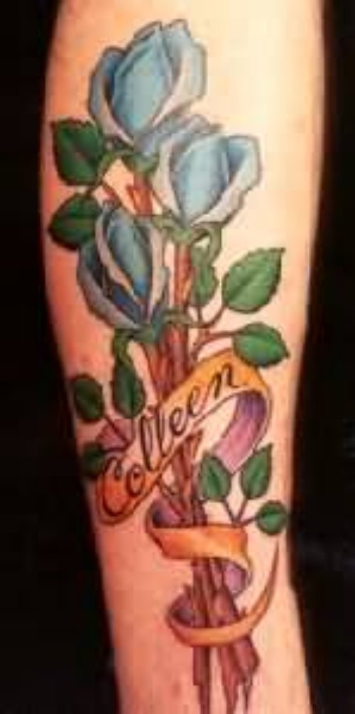 Sky Blue Coloured Flower Tattoo