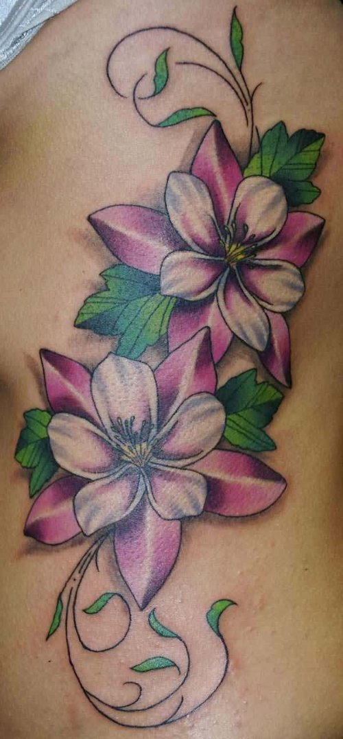 Vine Flower Tattoo On Rib