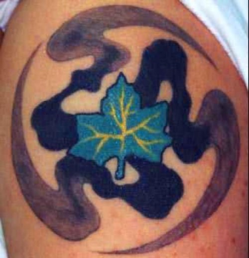 Blue Leaf Flower Tattoo