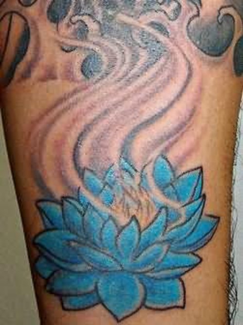 Lotus Blue Tattoo On Leg