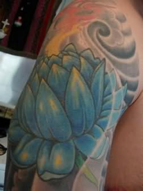 Lotus Sky Blue Tattoo On Arm