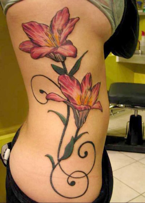 Girl Rib Flower Tattoos