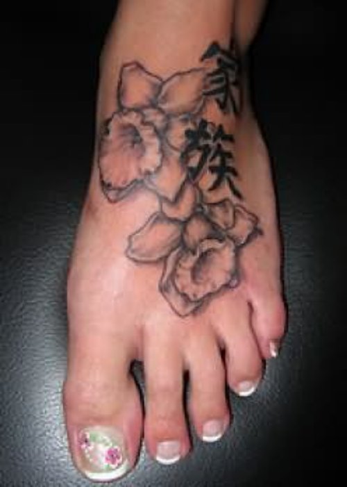 Japanese Flower Tattoo On Foot