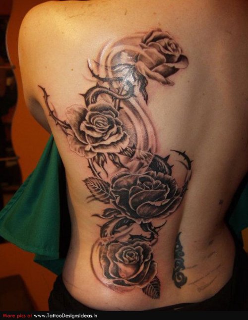 Gre Rose Flowers Tattoos On Back