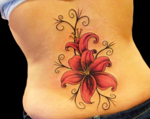 Beautiful Flower Tattoo On Lower Back For Girls