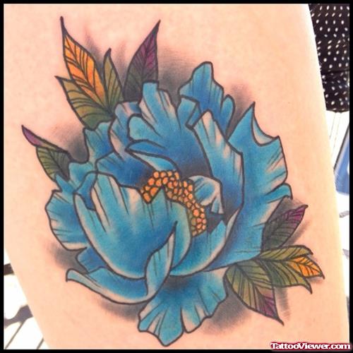 blue flower with petals tattoo