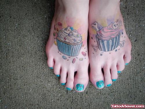 Colored Cupcakes Foot Tattoo