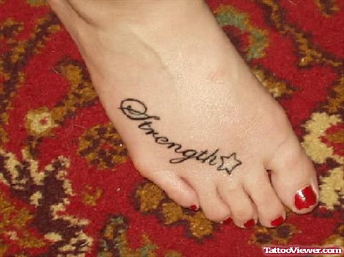 Star and Strength Word Foot Tattoo