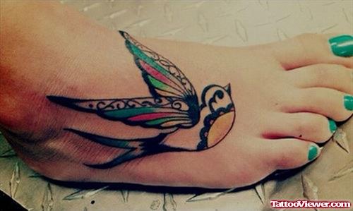 Colored Sparrow Foot Tattoo