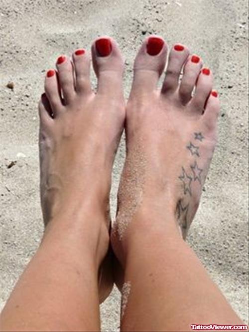 Stars Tattoos On Girl Right Foot