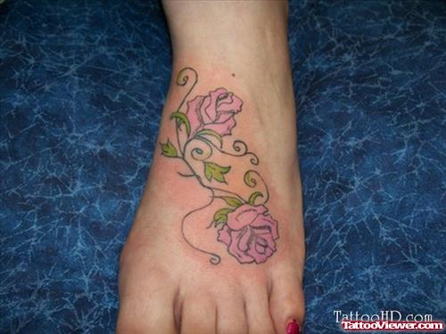 Rose Flowers Left Foot Tattoo