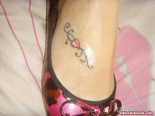 Red HEart Foot Tattoo