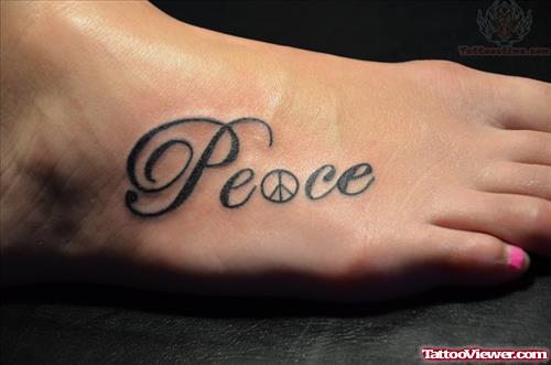 Peace Tattoo On Girl Right Foot