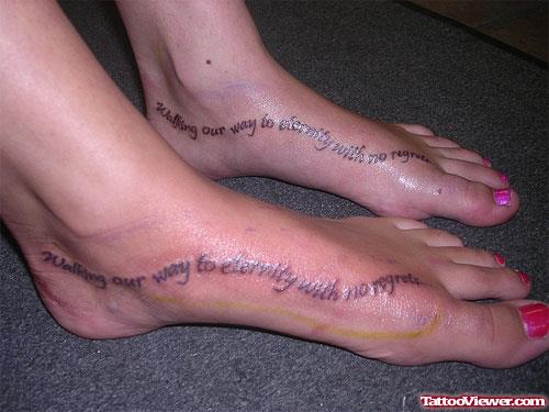 No Regrets Lettering Feet Tattoos