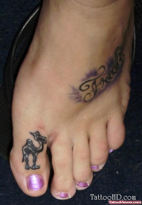 Freak And Camel Tattoo On Foot.