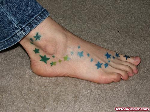 Attractive Colored Flowers Foot Tattoo