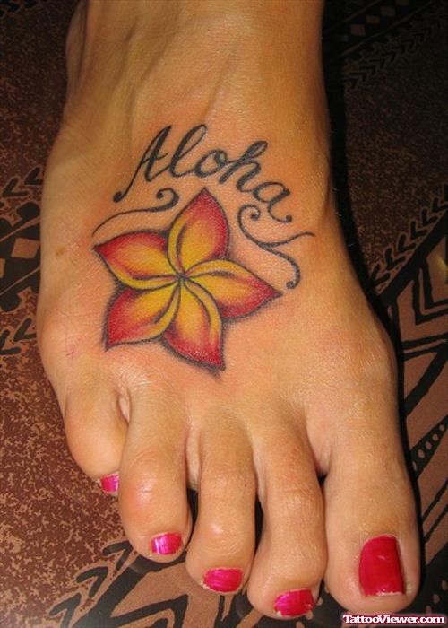Color Flower And Aloha Foot Tattoo