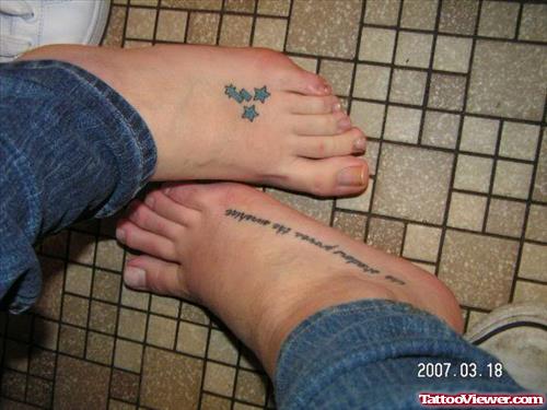 Lettering And Stars Feet Tattoos