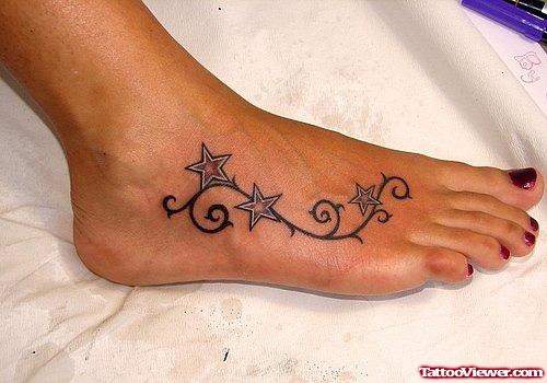 Colored Stars Foot Tattoo For Girls