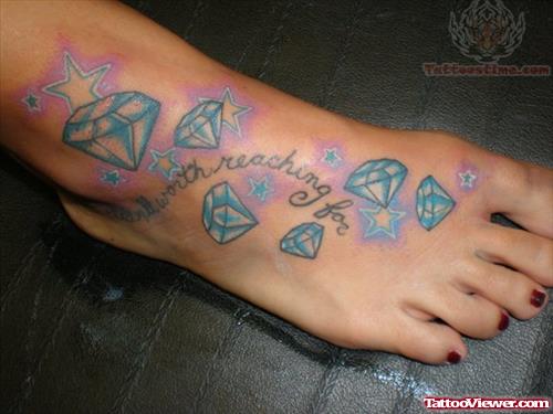 Blue Ink Diamond Foot Tattoos