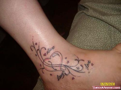Heart And Live Laugh Love Foot Tattoo