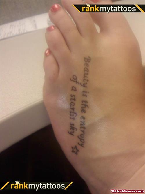Girl With Lettering Foot Tattoo