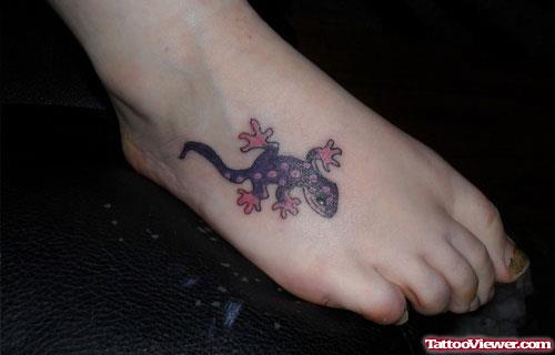 Color Lizard Foot Tattoo