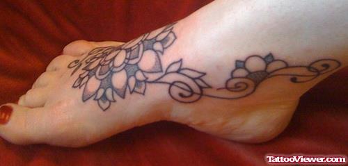 Grey Ink Geometric Flower Foot Tattoo