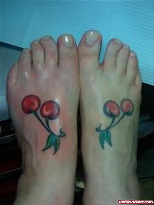 Cherry Fruit Tattoo On Foot