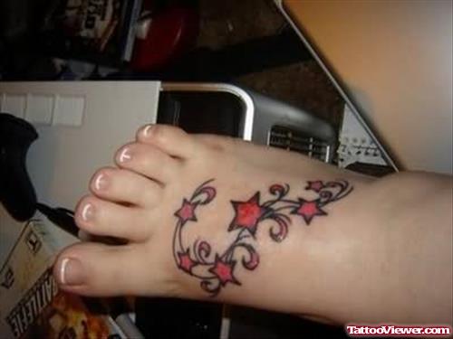 Stars Designs Tattoo On Foot