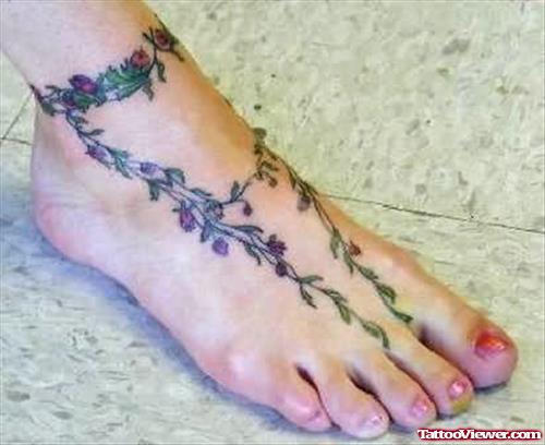 Flowers Vine Design Tattoo On Foot