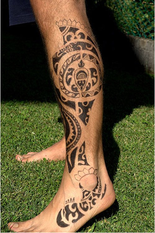 Tribal And Polynesian Foot Tattoo