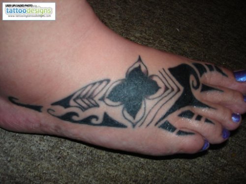 Black Ink Tribal Foot Tattoo