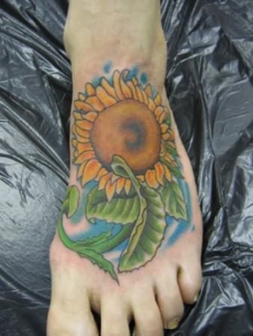 Sun Flower Tattoo On Foot