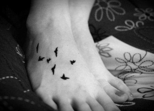 Black Ink Flying Birds Foot Tattoo
