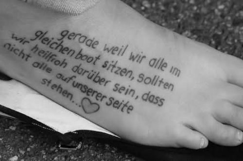Wording Lines Tattoo On Foot