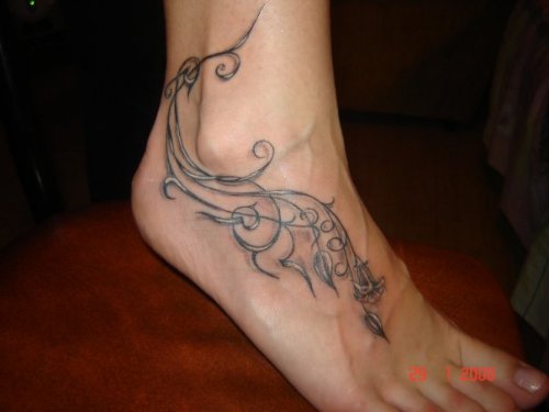 Grey Ink Swirl Foot Tattoo