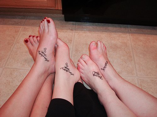 Unique Black Ink Lettering Foot Tattoo