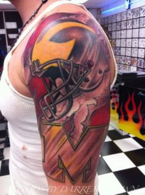 Color Ink Football Player Helmet Tattoo