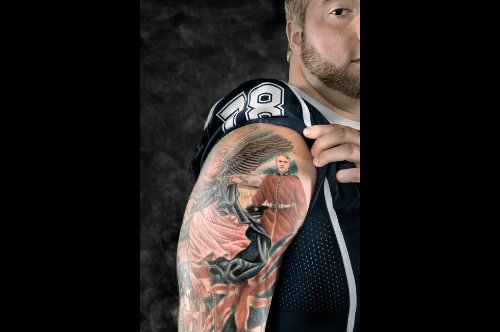 Man Right Sleeve Football Tattoo For Men