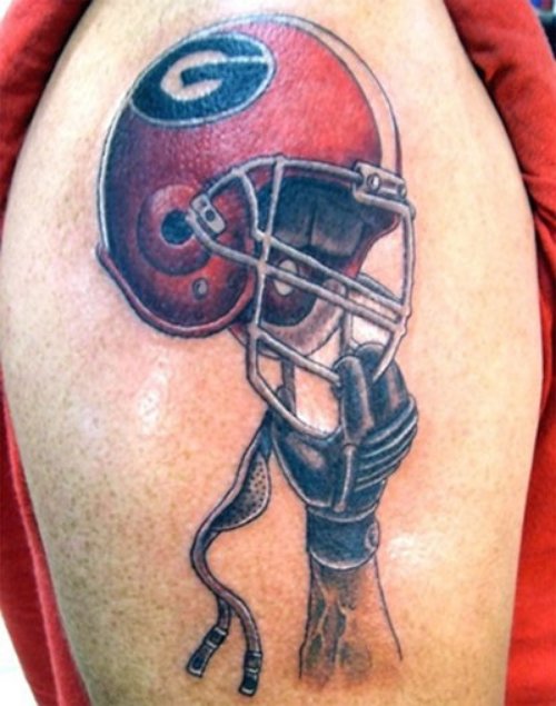Red Football Player Helmet Tattoo