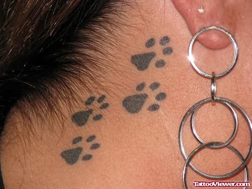 Paw Footprints Tattoo On Back Ear