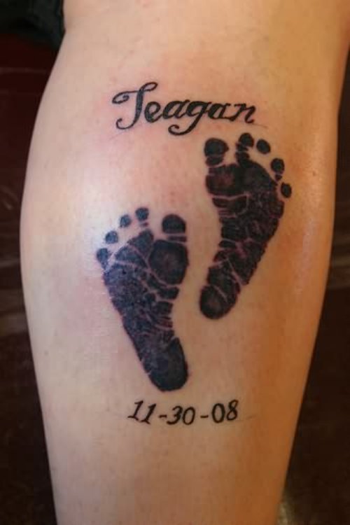 Baby Foot Prints Tattoo On Leg